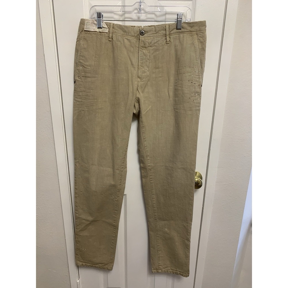 NWT Incotex Paint Splatter Cotton Slim Fit Flat Front Pants Beige 35 x 33